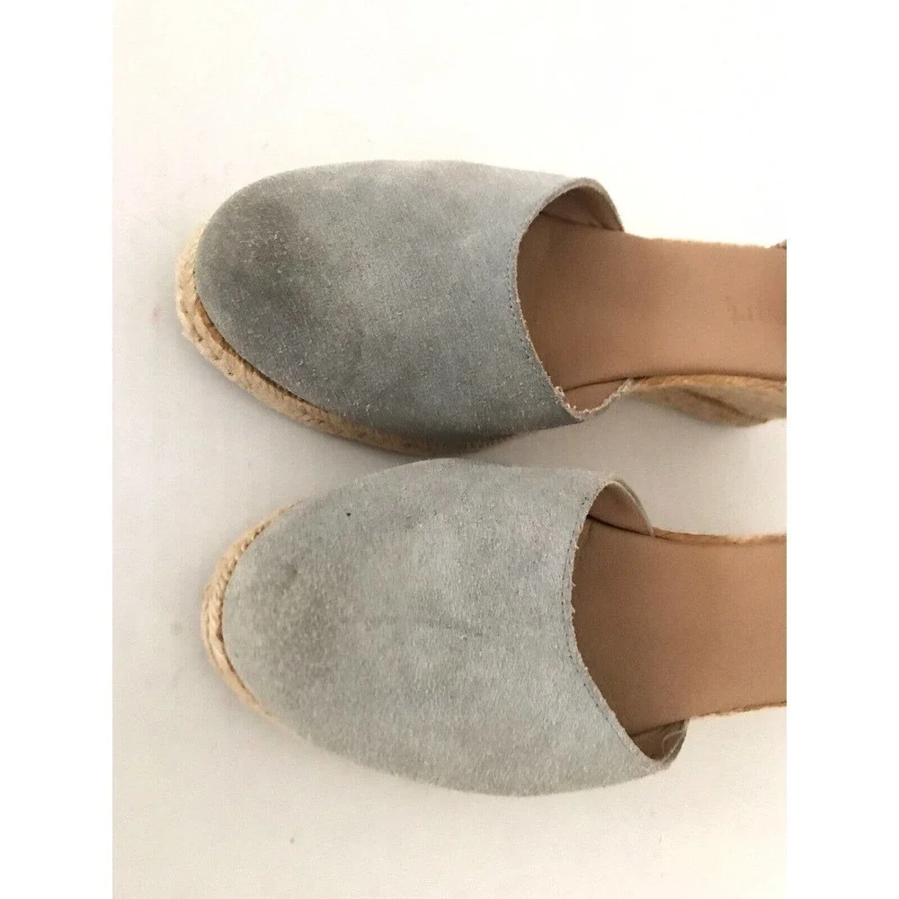 Paseart | Women's Gray Round Toe Espadrille Wedge Sandals Size 40